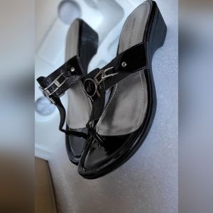 Marc Fisher low heeled black mule sandals